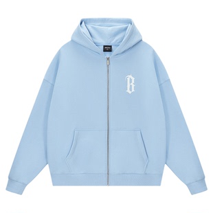 BONELESS基础B字印花拉链开衫连帽卫衣美式高街男女秋季帽衫外套
