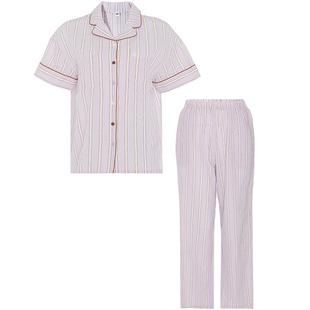 【棉感泡泡纱】爱美丽睡衣女开衫短袖上衣长裤家居服套装IM46BSE1