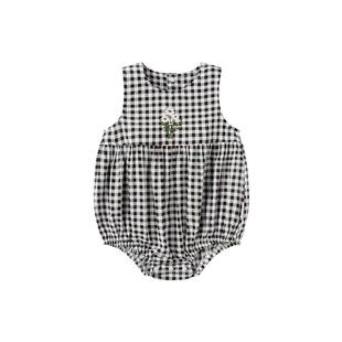 babylove女宝宝包屁衣夏季三角哈衣爬服文艺格纹婴儿夏装维希风尚