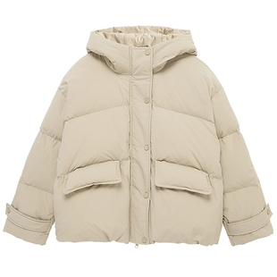 布景羽绒服女短款冬季新品简约连帽宽松白鸭绒厚款外套1768