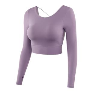 Mitaogirl带胸垫秋季新款瑜伽服女性感跑步运动T恤长袖速干健身服