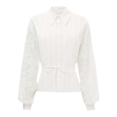 s.deer风琴褶收腰绣花网纱衬衫