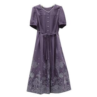 依伽依佳2023夏新品连衣裙女修身时尚气质文艺修身中长裙ESXL040