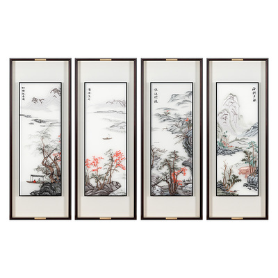 苏绣四联画背景墙手工装饰画刺绣