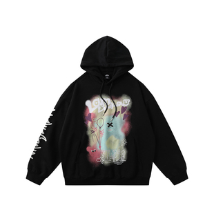 LAMLICKA多巴胺晕染印花连帽卫衣男秋新款中性风情侣宽松潮牌上衣
