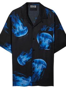 【季末优惠】VERSACE JEANS COUTURE 男士印花斜纹粘纤衬衫