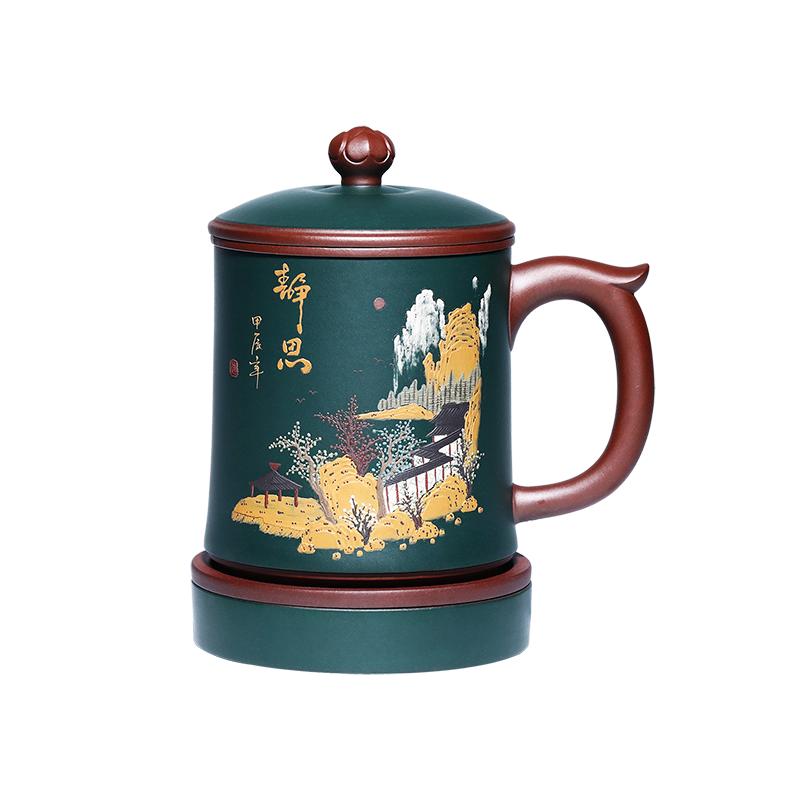 宜兴紫砂杯纯手工彩绘办公泡茶杯