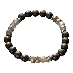 思怀原创天然灰月石水晶手串拉长石手链女手串饰沉香木送女友礼物