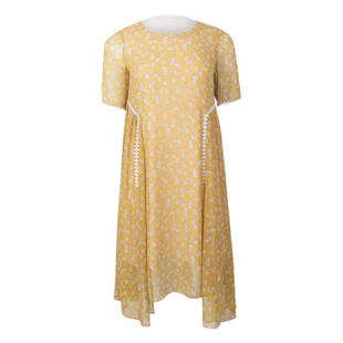 美丽客栈柠檬蜜糖 连衣裙2025夏不规则高腰大A胖MM显瘦印花连衣裙