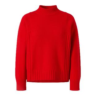 IMM尹默冬美丽诺羊毛混羊绒红色宽松高领毛针织衫上衣女