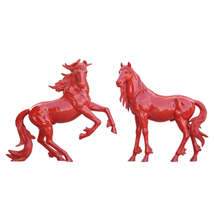 定制玻璃钢马雕塑户外庭院摆件LED发光动物造型装饰品马年春节