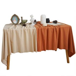 纯橙橘色白桌布棉麻法式复古户外婚礼布置拍照背景甜品台布咖啡棕