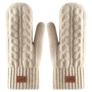 新款冬季女士保暖手套加绒加厚连指手套包套双层包指滑雪针织手套