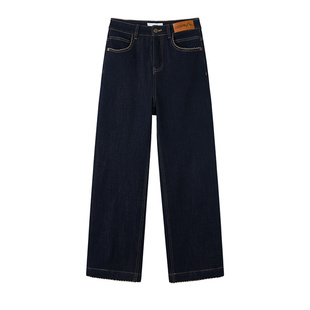 YBAI/亦白 2025冬季新款时尚百搭显瘦裤子绣花加绒加厚烟管牛仔裤