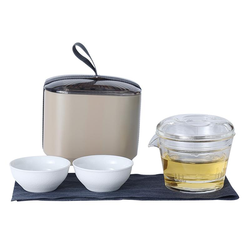 彦淳玻璃旅行快客杯泡茶壶一壶两杯便携小陶瓷茶杯茶壶公道杯