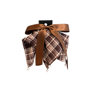 法式复古美拉德色系格纹方巾马尾夹少女心珍珠蝴蝶结盘发夹鲨鱼夹