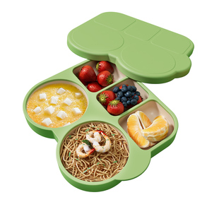 宝宝餐盘儿童硅胶婴儿吸盘式碗辅食分格餐盘一体式加盖子吃饭餐具
