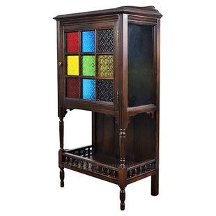 老上海复古风格实木榫卯小酒柜餐边柜木质玻璃储藏柜收纳柜展示柜