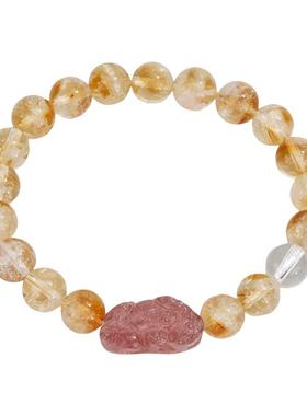 黄水晶草莓晶貔貅手串女