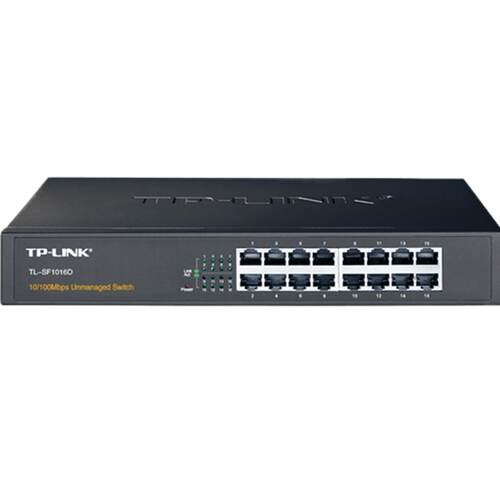 普联TP-LINK TL-SF1016D百兆16口网络交换机钢壳100M快速以太网免配置机柜式机架式带挂耳节能低功耗即插即用