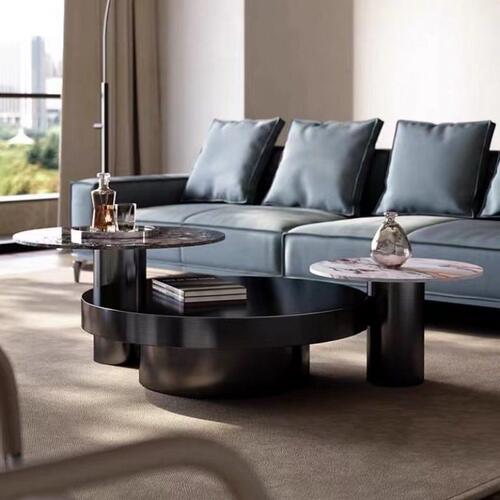 极简意式岩板大小茶几组合圆形轻奢客厅现代简约不锈钢设计师茶桌