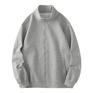 重磅珠地棉外套男秋冬美式休闲运动保暖夹克立领纯色拉链开衫卫衣