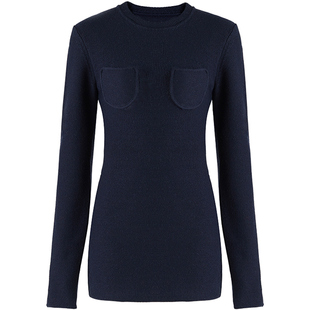 SWAYING官方 羊毛口袋套衫 22AW纯色针织衫女秋冬圆领保暖毛衣