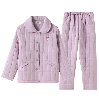 三层夹棉纯棉套装美标咖啡碳女