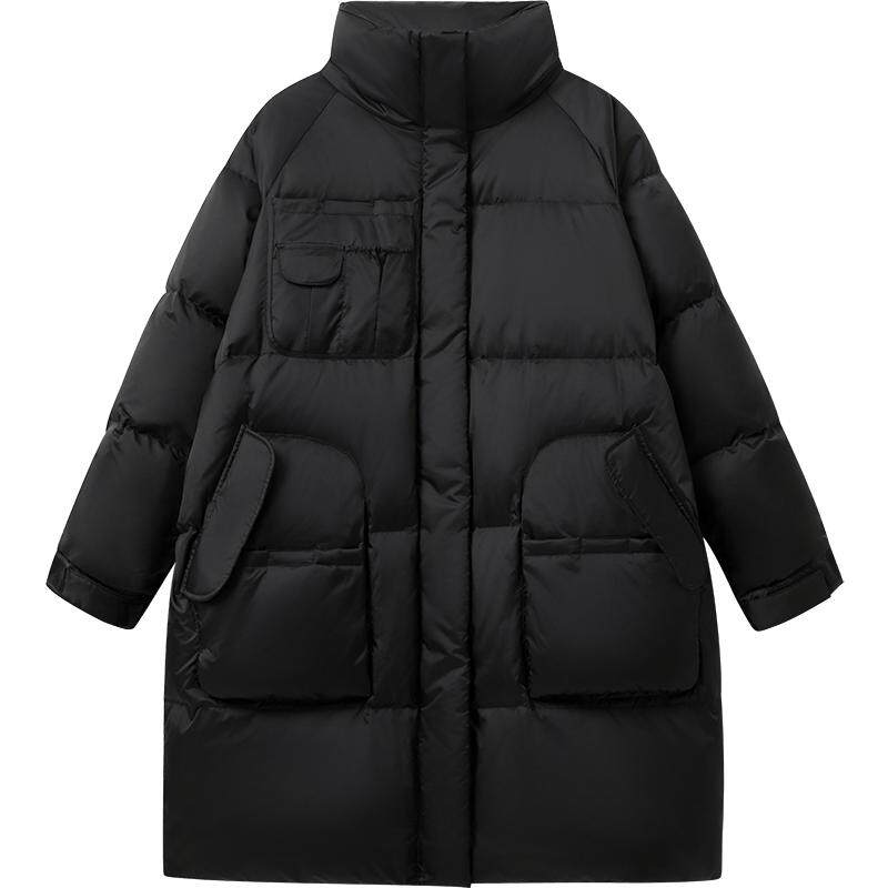 播冬季宽松长款保暖半高领羽绒服女通勤简约外套DDR4RD5208