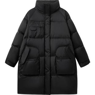 播宽松长款保暖半高领羽绒服女冬季通勤简约外套DDR4RD5208