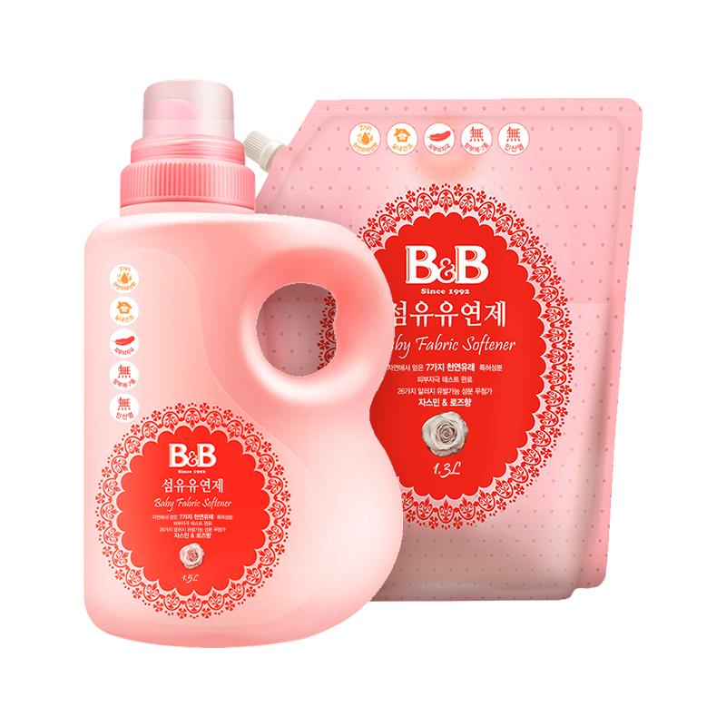 【自营】保宁B&B韩国婴幼儿柔顺剂宝宝衣物护理组合装1.5L+1.3L