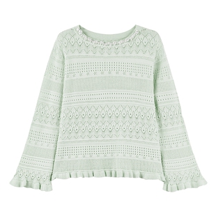 MISSCOCOON可可尼绿色罩衫上衣女2026春季新款宽松条纹毛针织衫