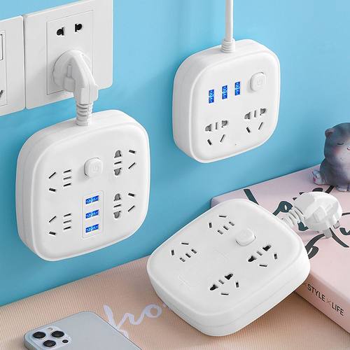 创意多功能usb充电插座桌面办公位接线板插座多孔接线板排插方形