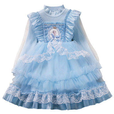 女童艾莎公主裙子冬季加绒毛衣裙