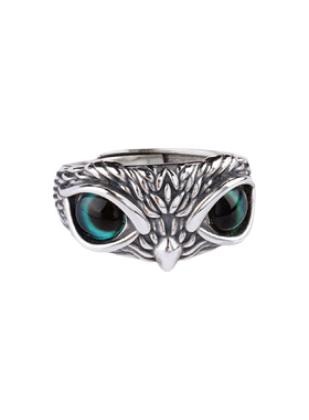纯银猫头鹰戒指恶魔之眼雄鹰男戒复古鹰头开口食指个性银饰戒子潮