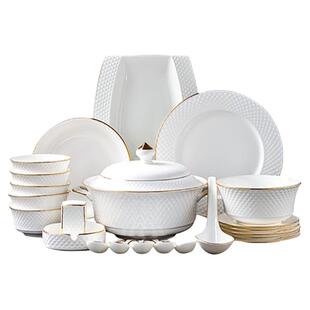 新款碗碟套装家用轻奢景德镇陶瓷碗盘高档乔迁釉下彩纯白骨瓷餐具