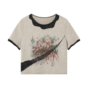 化学少女「爆裂鼓手」印花短袖T恤女夏季设计感短款显瘦上衣