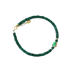 天然A货翡翠危料帝王绿盘珠搭配葫芦原创款手链 女款翡翠手串饰品