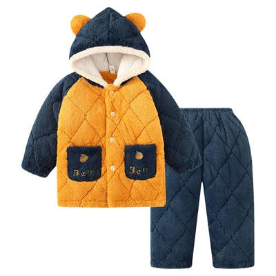 儿童珊瑚绒夹棉加厚加长家居服