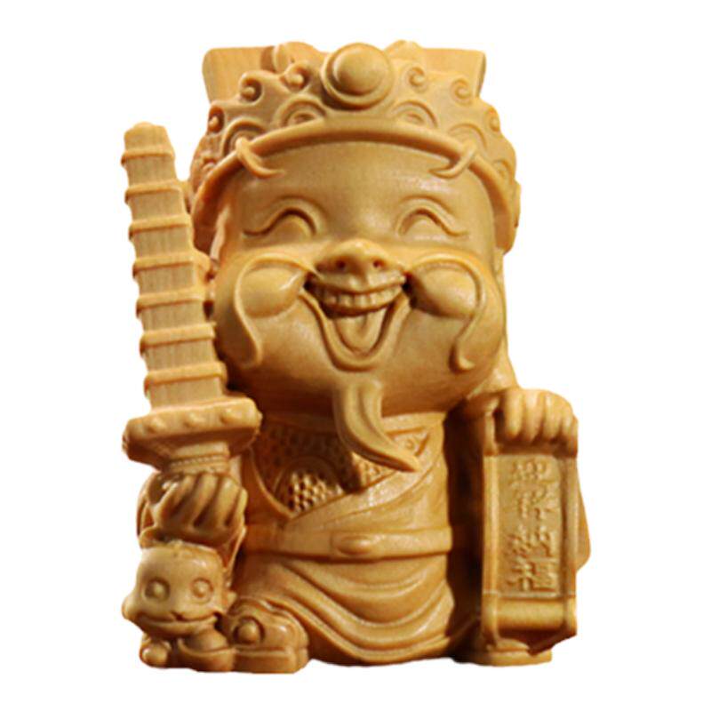 黄杨木雕招财摆件五路财神汽车件