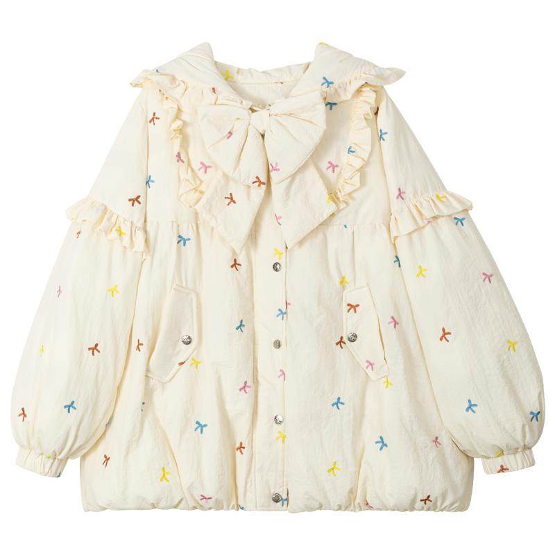 KEIKO甜系小碎花刺绣花苞形棉服