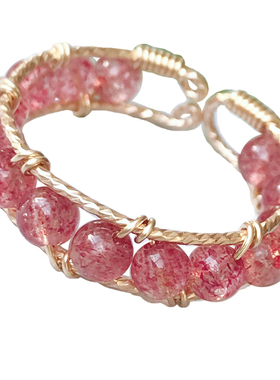 戒指血红草莓晶14k包金招桃花