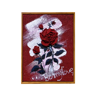立体玫瑰花石英砂肌理画手工礼物填色DIY数字油画高级感客厅装饰