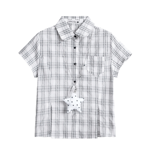 ASTRSK 韩系少女星星挂饰格子正肩短袖衬衫女春夏季修身短款上衣