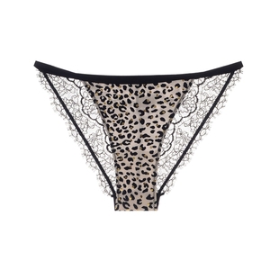 BWFOREST法式黑色豹纹蕾丝性感内裤女2025新款薄款纯欲低腰丁字裤