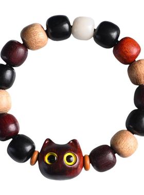 雕刻小猫头多宝珠檀香木