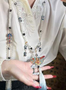 新中式马面裙配饰背云长款流苏璎珞汉服古风国风明制项链旗袍项圈