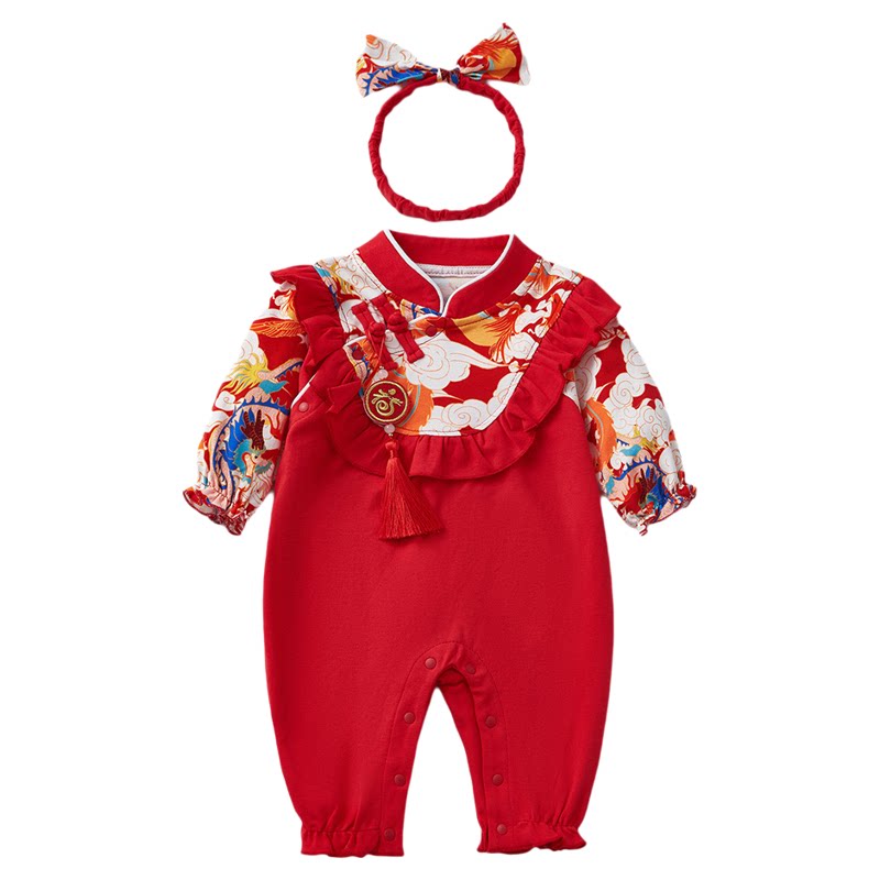 婴儿连体衣喜庆周岁礼服女宝宝