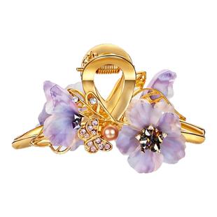Cercoo/奢蔻风和紫兰手工编织花朵抓夹女发夹新款中号发饰鲨鱼夹