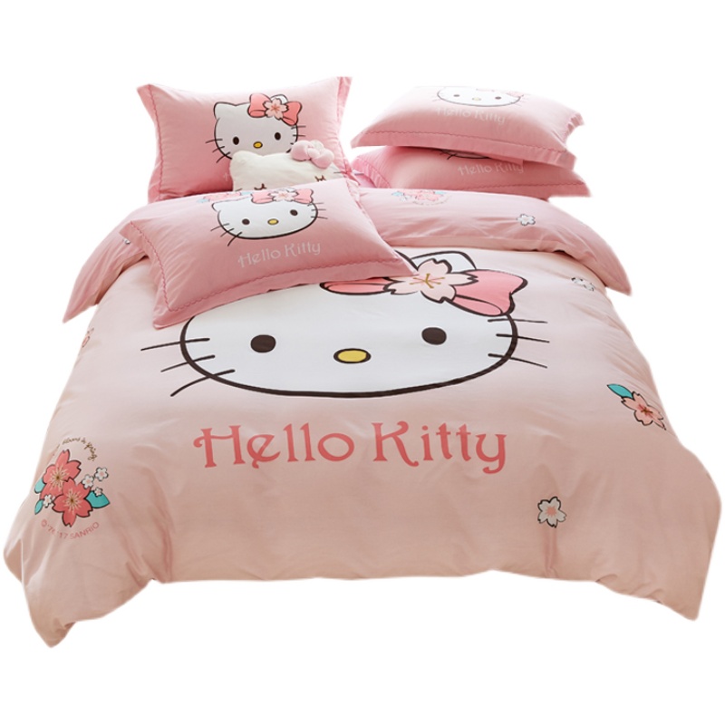 hellokitty猫儿童床单式四件套纯棉床上用品全棉三件套床品女孩